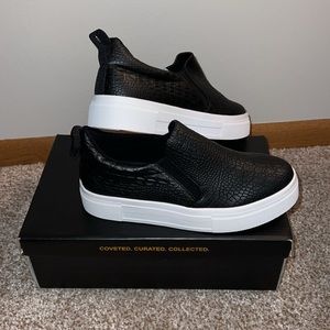 COPY - New lulus black crocodile-embossed platform slip-on sneaker shoes